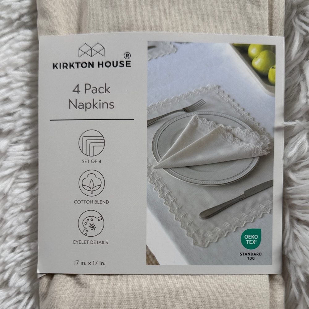 Kirkton House Vintage Inspired Tea Time Cloth Eyelet Edge Napkins 4 Pack Cream